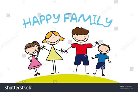 Happy Family Drawing Over Grass Vector: เวกเตอร์สต็อก (ปลอดค่าลิขสิทธิ์ ...