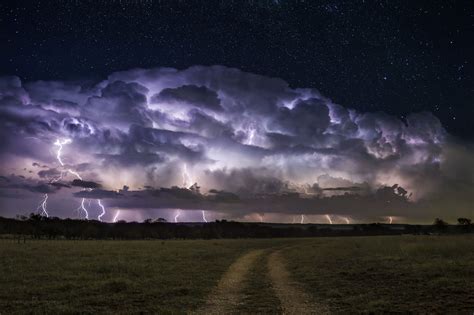 Lightning illuminated thunderstorm along an October cold front in ...