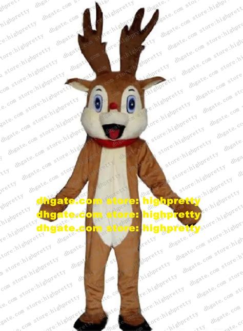 Christmas Rudolph Red Nose Reindeer Mascot Costume Deer Caribou Adult Cartoon Character Cartoon ...