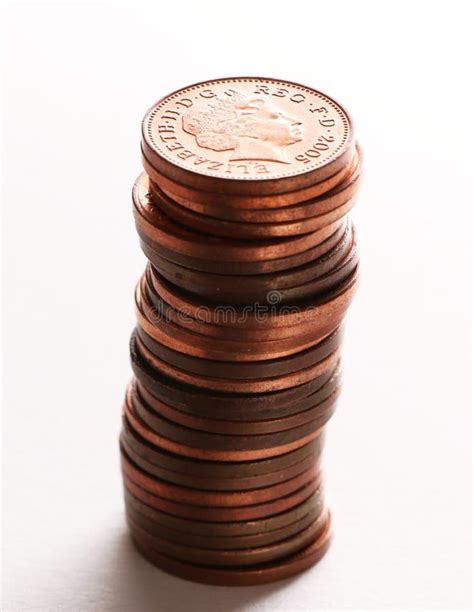 Stack of British Pennies stock image. Image of white - 42386533