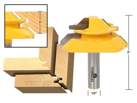 Large Lock Miter Router Bit - 45 Degree - 1" Stock - 1/2" Shank - Yoni – Yonico Router Bit Tools