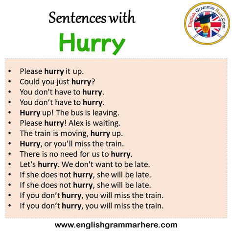 Sentences with Hurry, Hurry in a Sentence in English, Sentences For Hurry - English Grammar Here