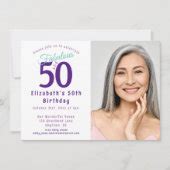 Elegant Purple Teal Photo 50th Birthday Party Invitation | Zazzle