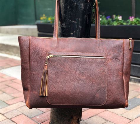 Large leather tote with front pocket – Urban Artisan Boutique