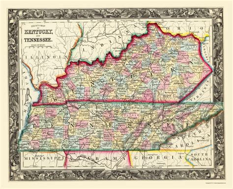 Kentucky, Tennessee Counties - Mitchell 1860 - 23 x 28.33 - Walmart.com ...