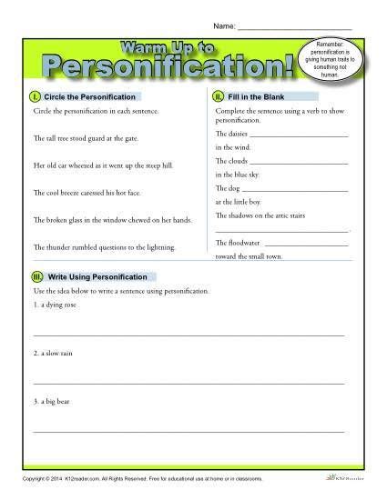 20 Personification Worksheets 6th Grade | Desalas Template