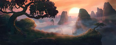 Mountains in Mist by Dave Tipper | Panda art, Kung fu panda, Matte painting