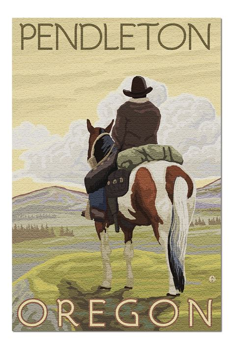 Pendleton, Oregon - Cowboy and Horse (20x30 Premium 1000 Piece Jigsaw ...