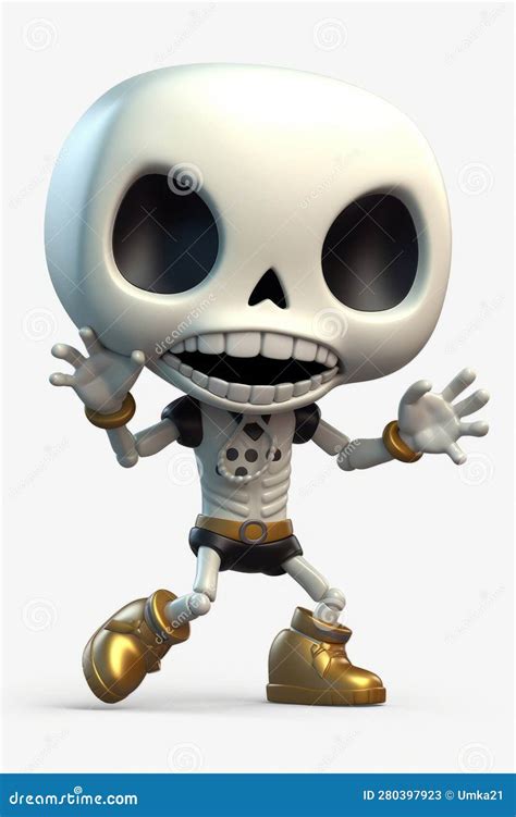 Cute White Skeleton with a Big Head in Cartoon Style, Isolated on a White Background Stock ...