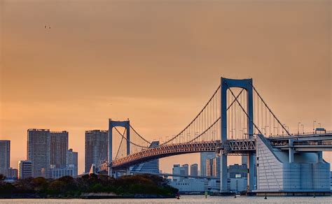 HD wallpaper: Odaiba Rainbow Bridge, Asia, Japan, Sunset, Water, Tokyo, photomatix | Wallpaper Flare