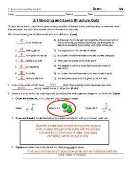 Bonding and Lewis Structure Quiz by Mr Waggoner Chemistry Biology NGSS