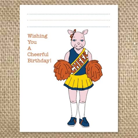 Cheerleader Birthday Card Fun Birthday Card Animal by uluckygirl