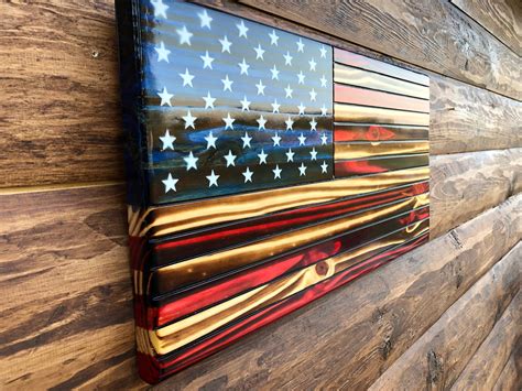 Vertical Rustic Wooden Color American Flag Wall Decor Charred - Etsy