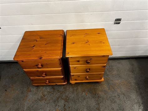 Two Pine Bedside Chests of Drawers Cabinets Three Drawers Bedroom ...