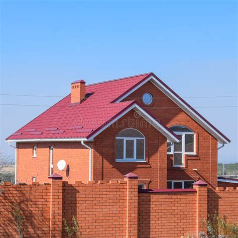 House with a Red Roof and Red Brick. Red Brick Stock Image - Image of corrugated, hardness ...