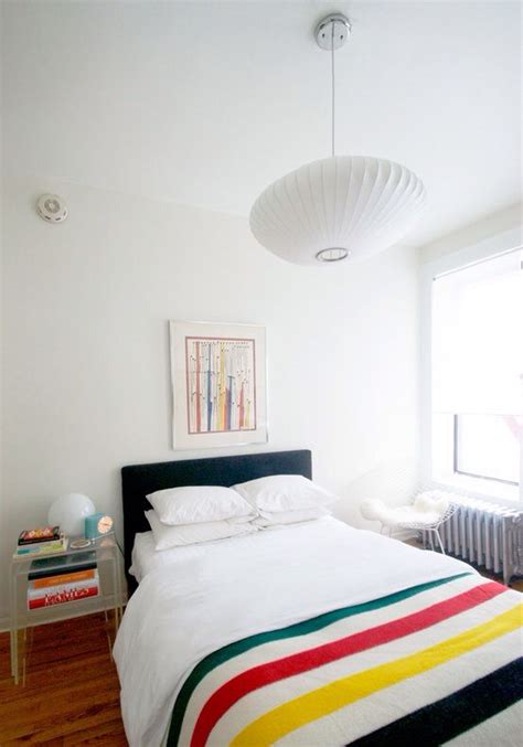 George Nelson Bubble Lamp (saucer) in bedroom. | Home, Home bedroom, Hudson bay blanket