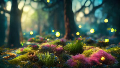 Premium Photo | Dark magical fairy tale forest background with glowing lights