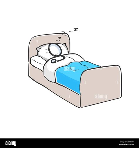 Sleeping in bed. Night sleep. Take a rest. Sleeping regime. Good night. Hand drawn. Stickman ...