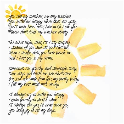 Some “happy” alternative lyrics to “You are My Sunshine” | Sunshine songs, Lullaby lyrics, You ...