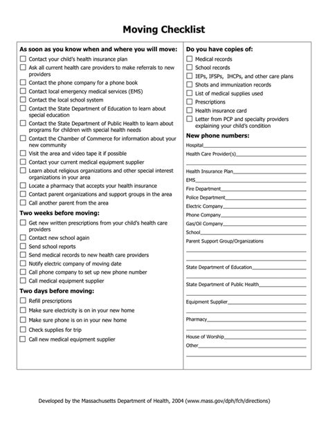 Moving Checklist in Word and Pdf formats