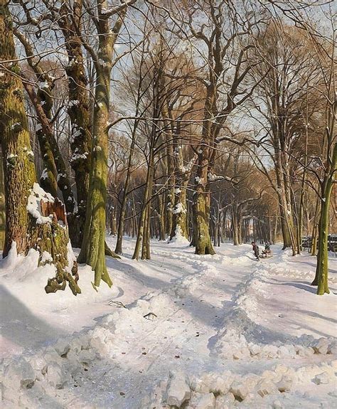 Snowy Forest Road By Peder Mork Monsted, Oil Painting - Art | Katalay.net