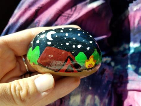 Camping rock painting by Ashley Jungferman | Painted rocks, Painting, Rock