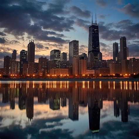 Premium Photo | Chicago city skyline dramatic sunset downtown artwork