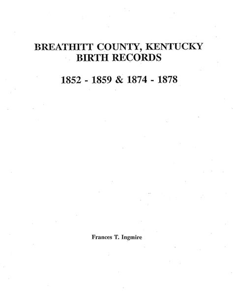 Breathitt County Kentucky Births 1852-1878 - Mountain Press and Southern Genealogy Books