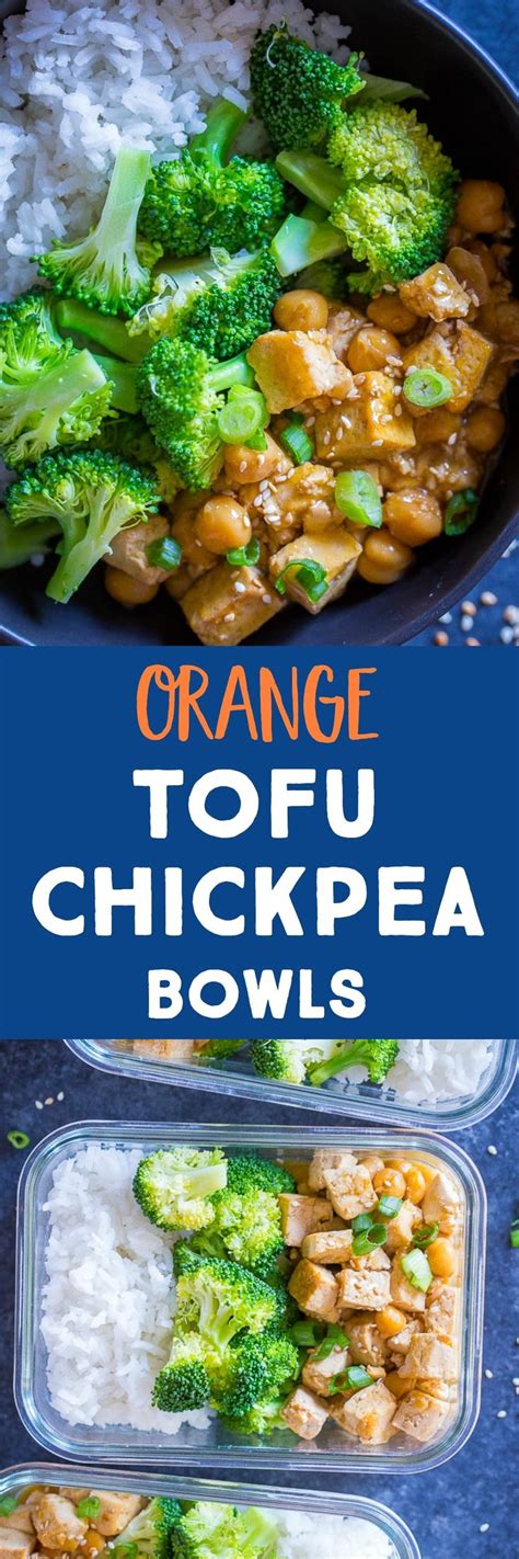 These Orange Tofu Chickpea Bowls are so great for vegan meal prep lunches or a healthy and ea ...