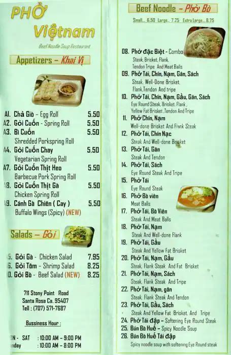 Pho Vietnam Menu, Menu for Pho Vietnam, Santa Rosa, Santa Rosa - Urbanspoon/Zomato