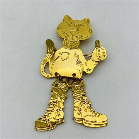 RARE Thumbs up Cat wearing sneakers Kitten Brooch gol… - Gem