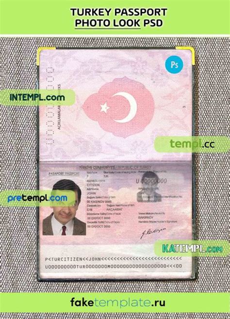 Turkey passport PSD download scan and photo look templates, 2 in 1