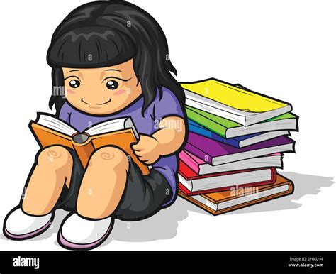 School Girl Student Studying & Reading Book Cartoon Illustration Stock Vector Image & Art - Alamy