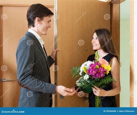 Man Receives a Gift from a Girl Stock Photo - Image of couple, gift ...