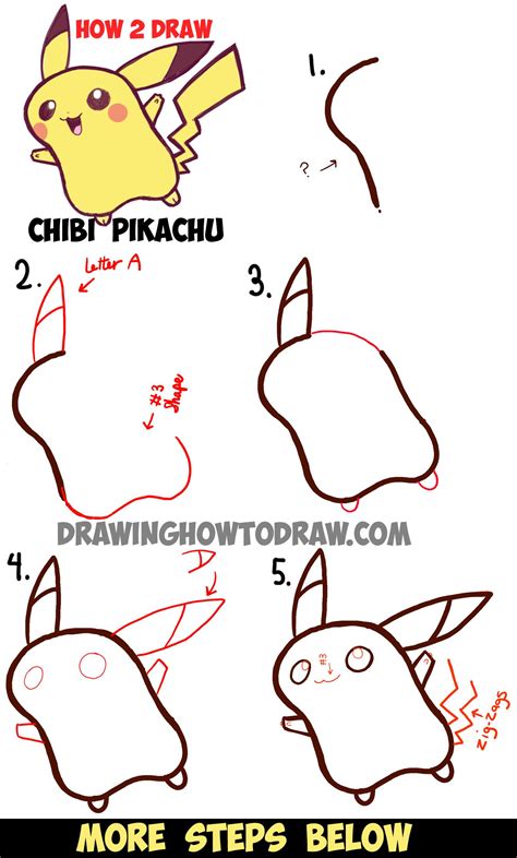 How to Draw Cute Baby Chibi Pikachu from Pokemon - Step by Step Drawing Tutorial - How to Draw ...