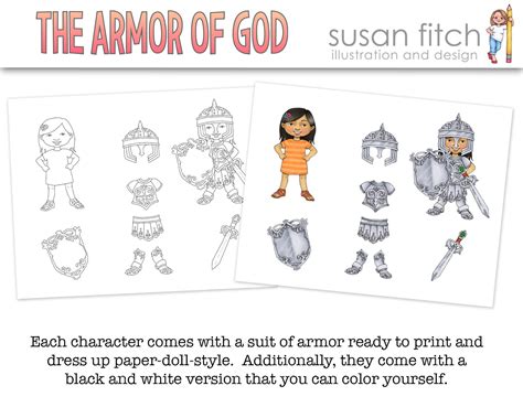 The Armor of God printable paper dolls and coloring pages | Etsy