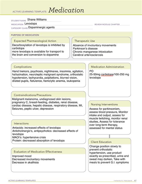 Levodopa Active learning templates - ACTIVE LEARNING TEMPLATES THERAPEUTIC PROCEDURE A ...