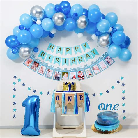 Buy Baby Boy 1St Birthday Decorations BLUE Party Supplies for ONE Highchair Banner Decorations ...