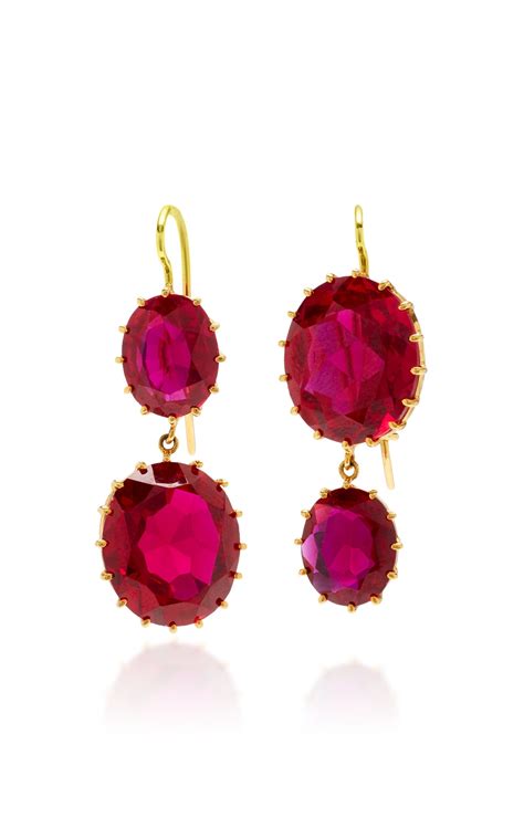 One-Of-A-Kind Gold Antique Synthetic Ruby Earrings by Renee Lewis | Moda Operandi | Synthetic ...