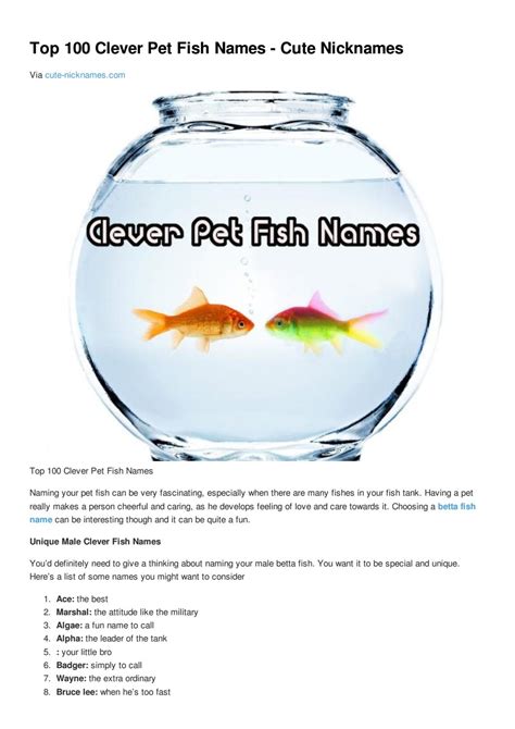 Top 100 clever pet fish names cute nicknames by Cute Nicknames - Issuu