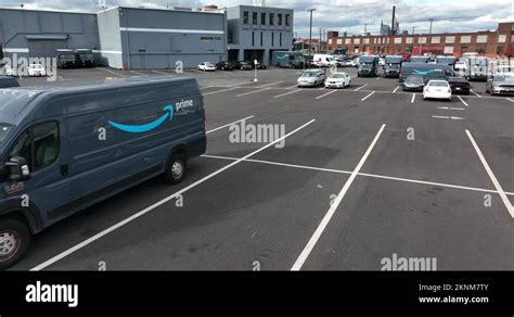 Amazon Prime delivery truck at Amazon Hub warehouse. Drivers deliver ...