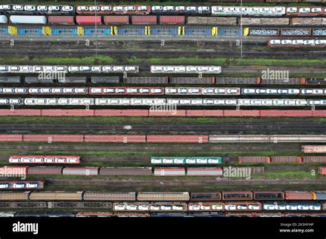 Railway turntable for locomotives aerial panorama landscape view,Nymburk trainstation,Europe ...