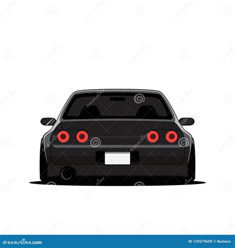 Cartoon Japan Tuned Car On Red Sun Background. Back View. Vector ...