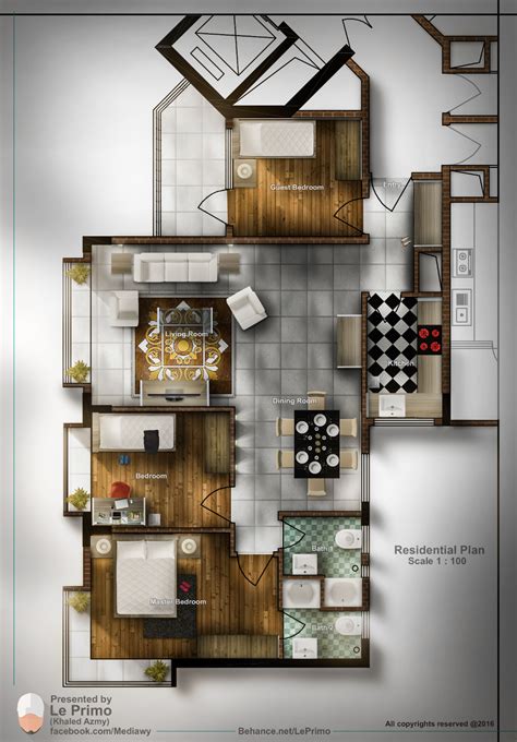 Residential plan Rendering on Behance Interior Design Presentation ...