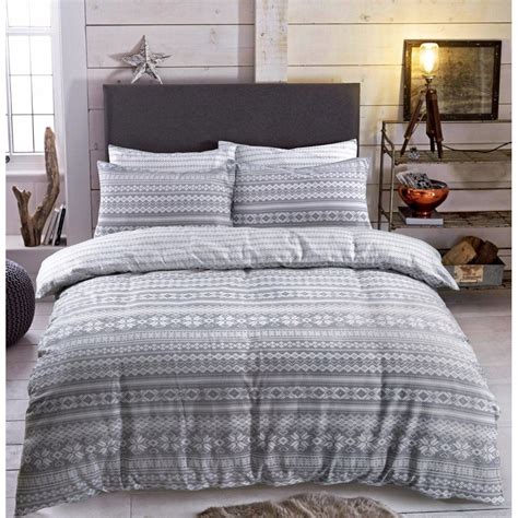 Fairisle Grey Duvet Set Reversible Brushed Cotton Bedding King Size 264802