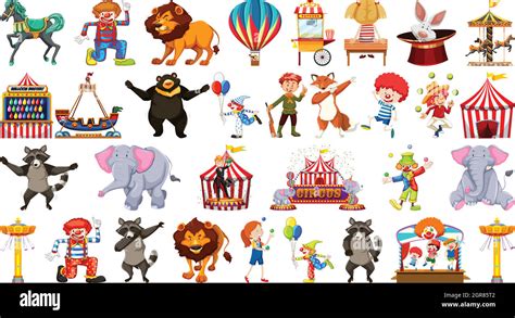 Collection of many different circus animals, rides and events Stock ...