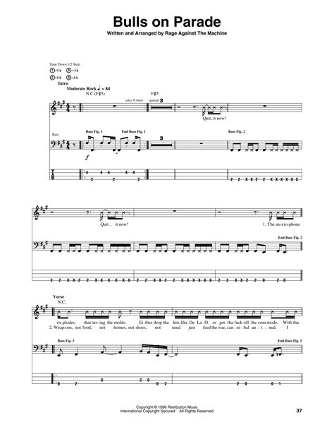 Bulls On Parade by Rage Against The Machine Sheet Music for Bass Guitar Tab at Sheet Music Direct