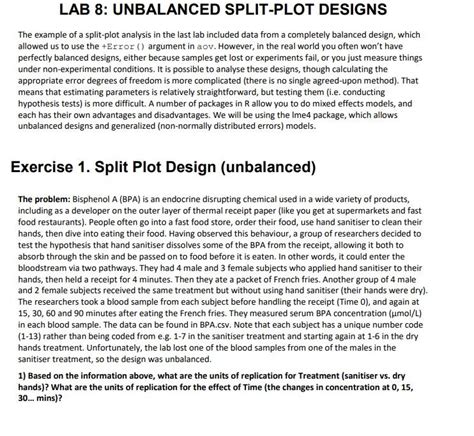 The example of a split-plot analysis in the last lab | Chegg.com