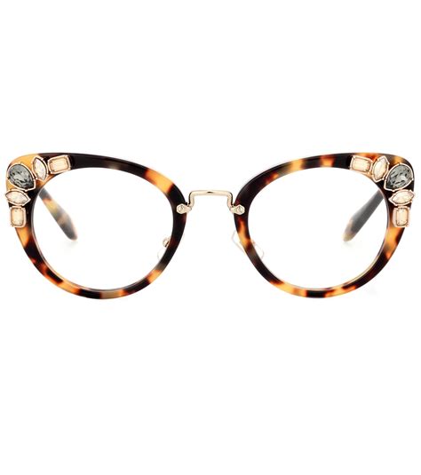 Miu miu Embellished Cat-eye Glasses in Brown | Lyst