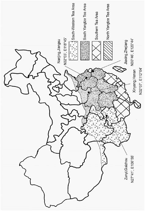 A map showing the four tea-growing regions in China and the collection... | Download Scientific ...